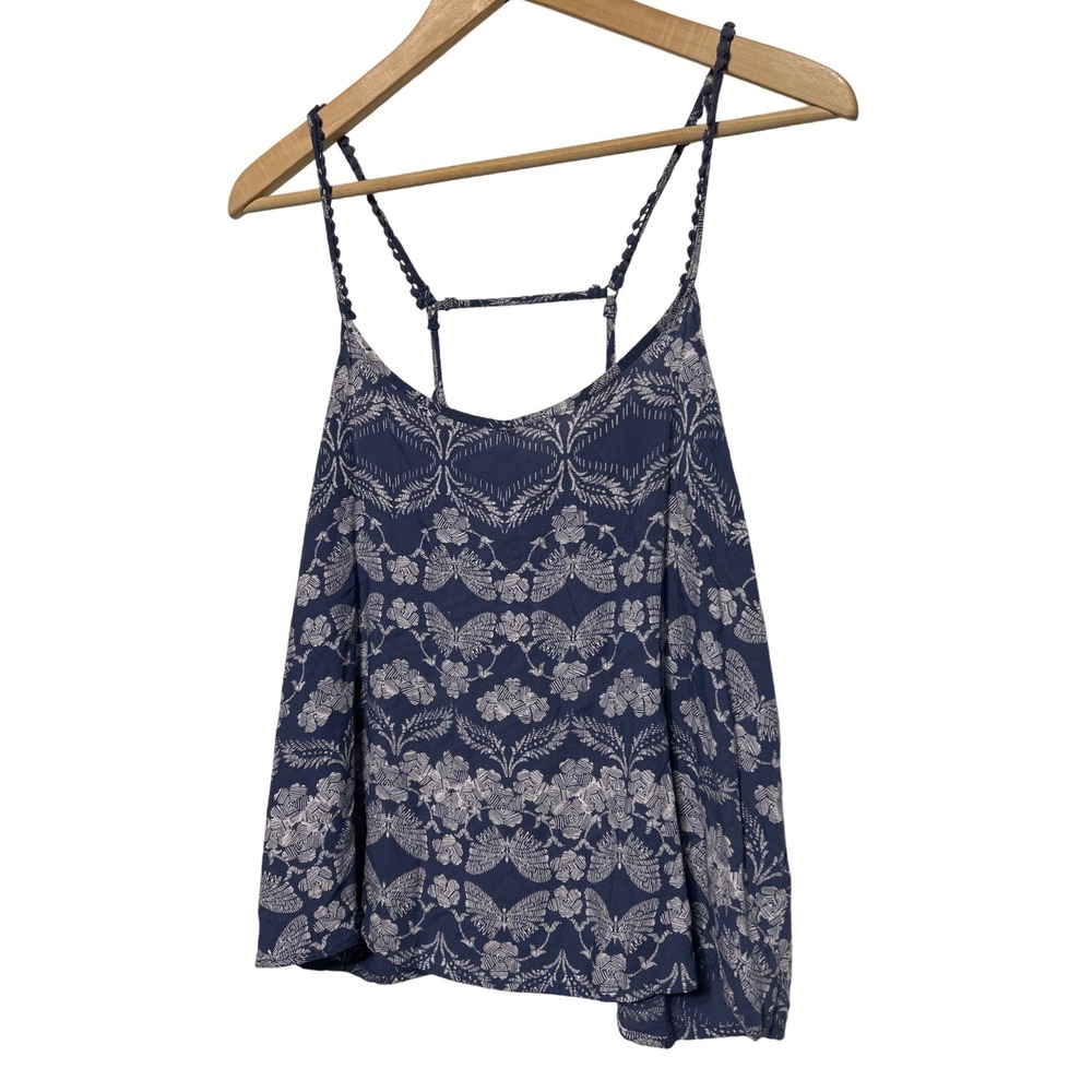 Patrons of Peace Blue Floral Butterfly Tank Top Women's Size L